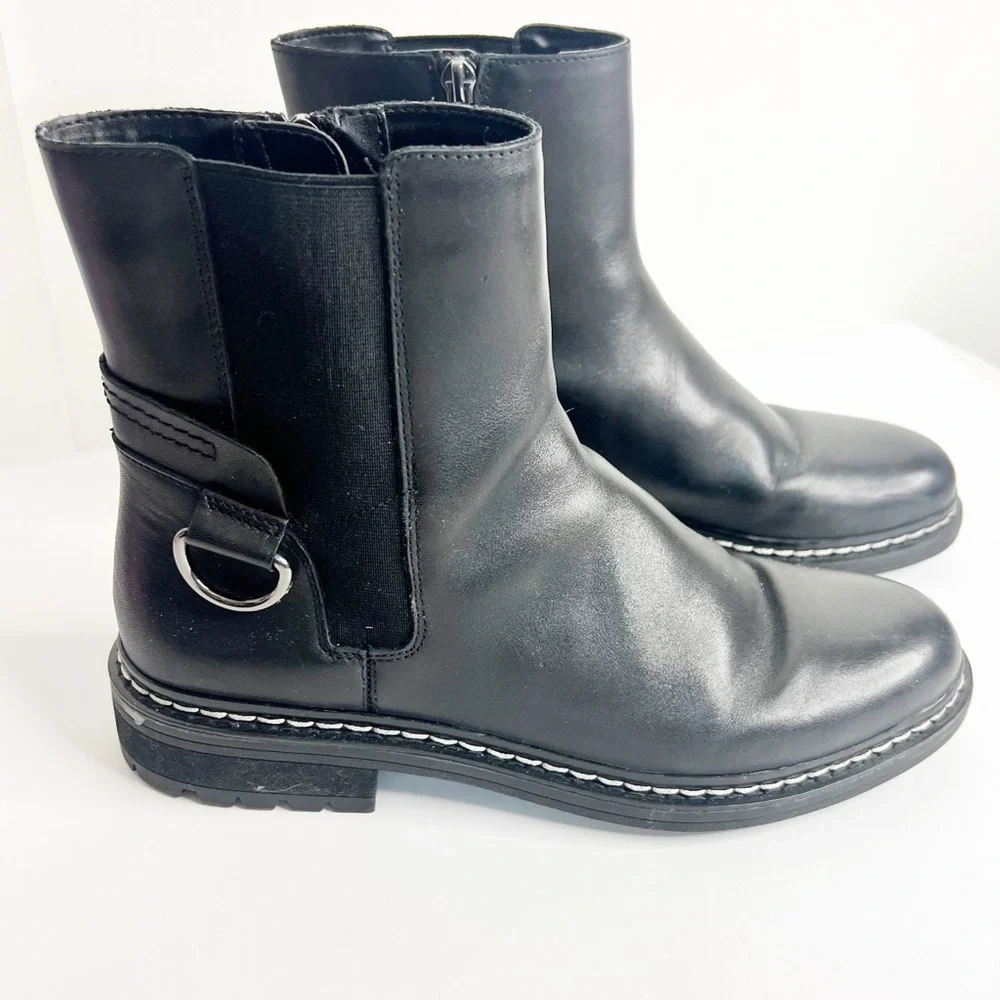 Franco Sarto Black Leather Lug‎ Sole Boots
